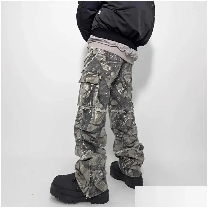 Men`S Pants Mens Jungle Camo Leaf Loose Straight Streetwear Men Cargo Vintage Drop Delivery Apparel Clothing Dh0Eh