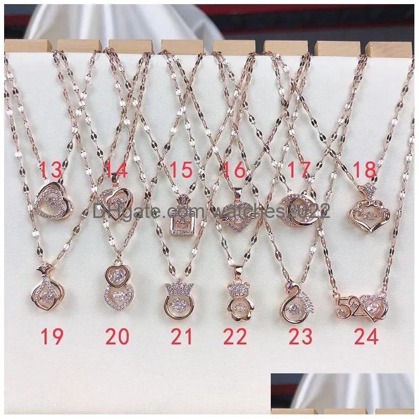 Pendant Necklaces 36 Designs Women New Brand Heart Crown Key Lock Animal Choker Chain Girls Fashion Rhinestone Titanium Steel Jewelry Dhqsn