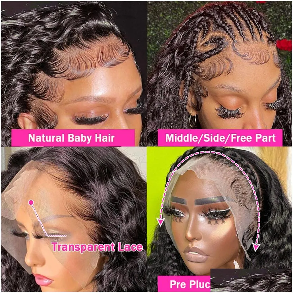 Synthetic Wigs New Brazilain Deep Wave Lace Frontal Wig 360 Curly Human Hair For Black Women /Brown/Blonde /Bury Red Water Drop Deliv Dhmkz