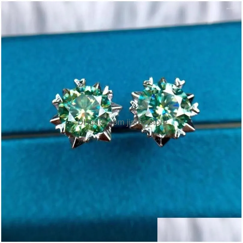 Stud Earrings Green Moissanite Snowflake Sier 925 Total 1-2 Carat Excellent Cut Diamond Test Past Gemstone For Drop Delivery Dhcyj