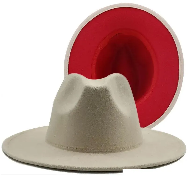 Wide Brim Hats Bucket Qbhat Twocolor Fedora Hat Women Men Felt Jazz Ladies Party Top Cap Work Chapeau Sombreros De Mujer 50 Colors Dr Dhhpb