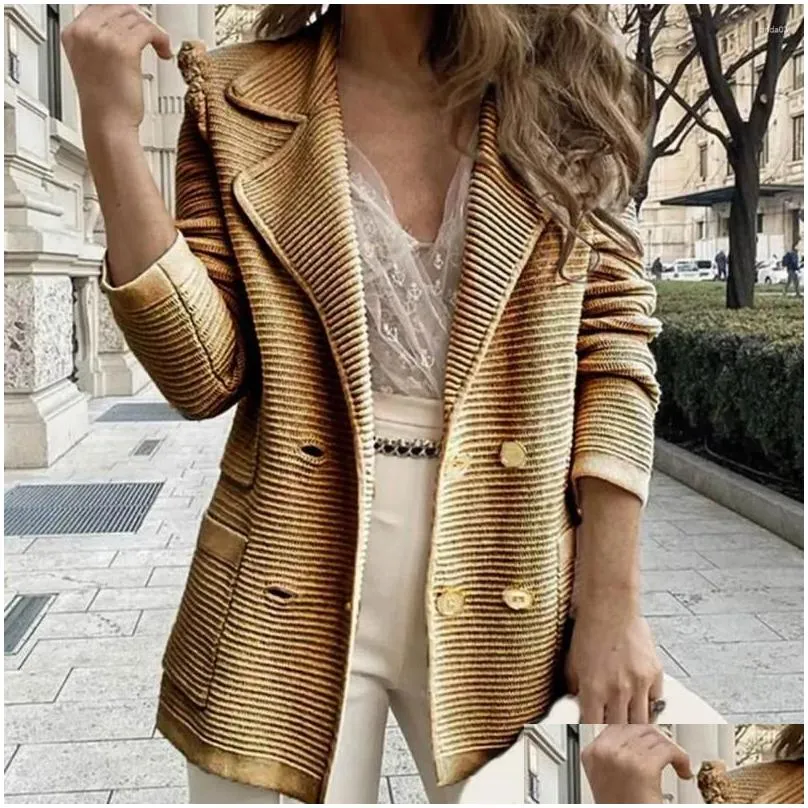 Women`S Suits & Blazers Womens Women Cardigan Jacket Solid Double Breasted Commuters Style Slim Fit Turndown Collar Blazer Long Sleev Dh3Oo