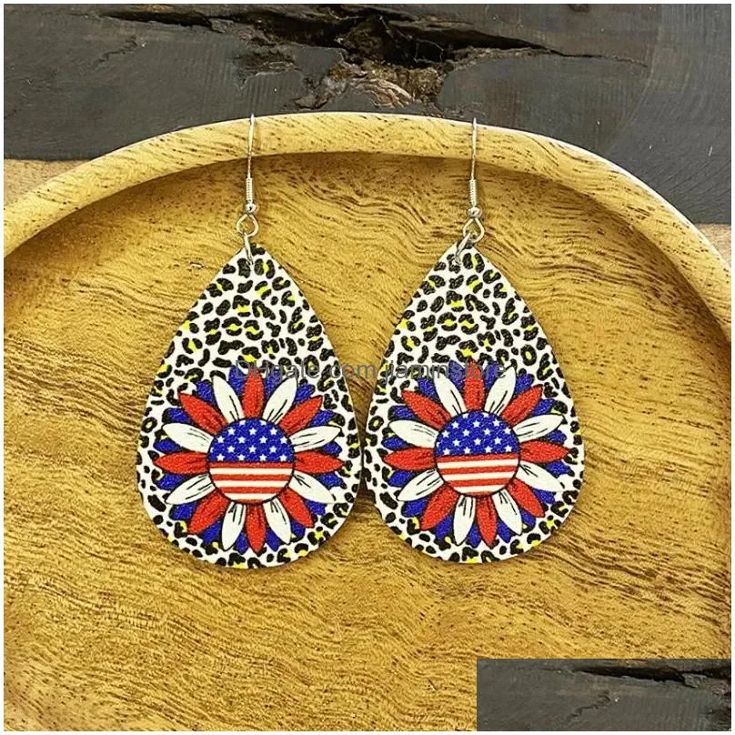 Dangle & Chandelier Earrings 2023 Style Water Drop Pu Leopard Print Sunflower American Flag Printing Fourth Of Jy Jewelry Wholesale D Dhagp