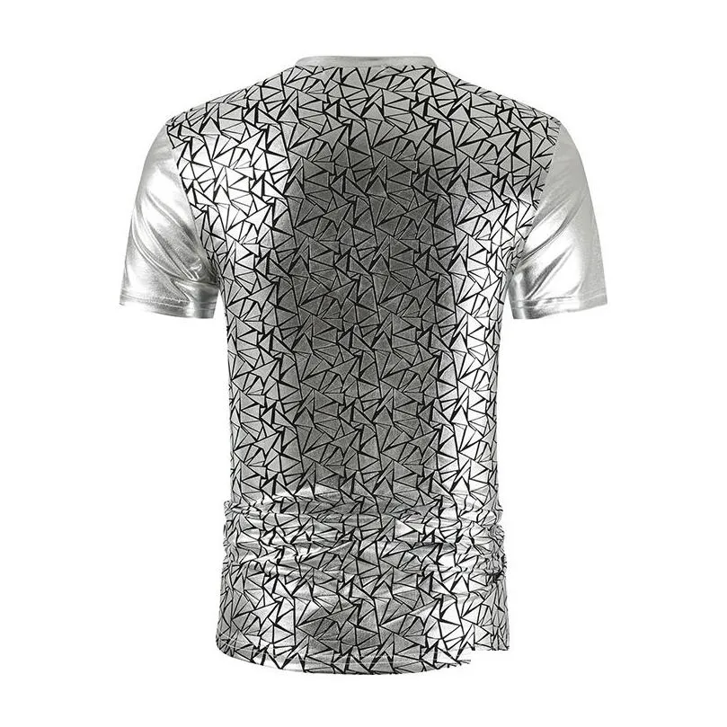 Men`S T-Shirts Mens Shiny Sier Metallic Nightclub Wear T Shirt Men 2022 Geometric Pattern Stage Prom Shirts Slim Fit V Neck T-Shirt Dr Dhbhw