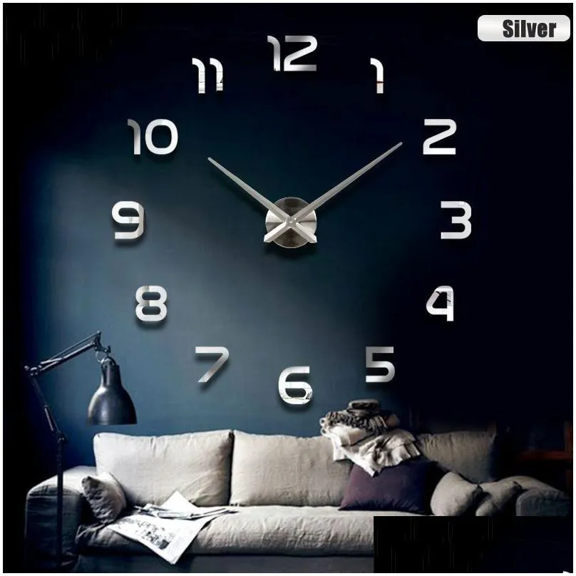 Wall Clocks Big Number Mirror Clock Large Modern Design 3D Background Wallclock Diy Home Living Room Office Decor Art Drop Delivery Ga Dhthk