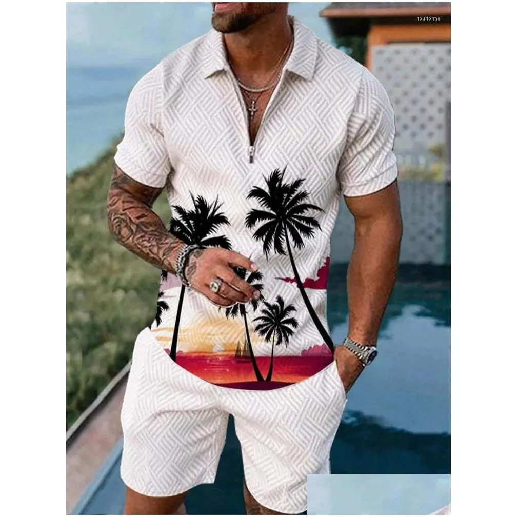 Men`S Polos Mens S Summer Hawaii 3D Print Shirts Shorts Sets Fashion Oversized Short Sleeve Shirt Pants Set Suits Man Tracksuit Clothi Otx1A