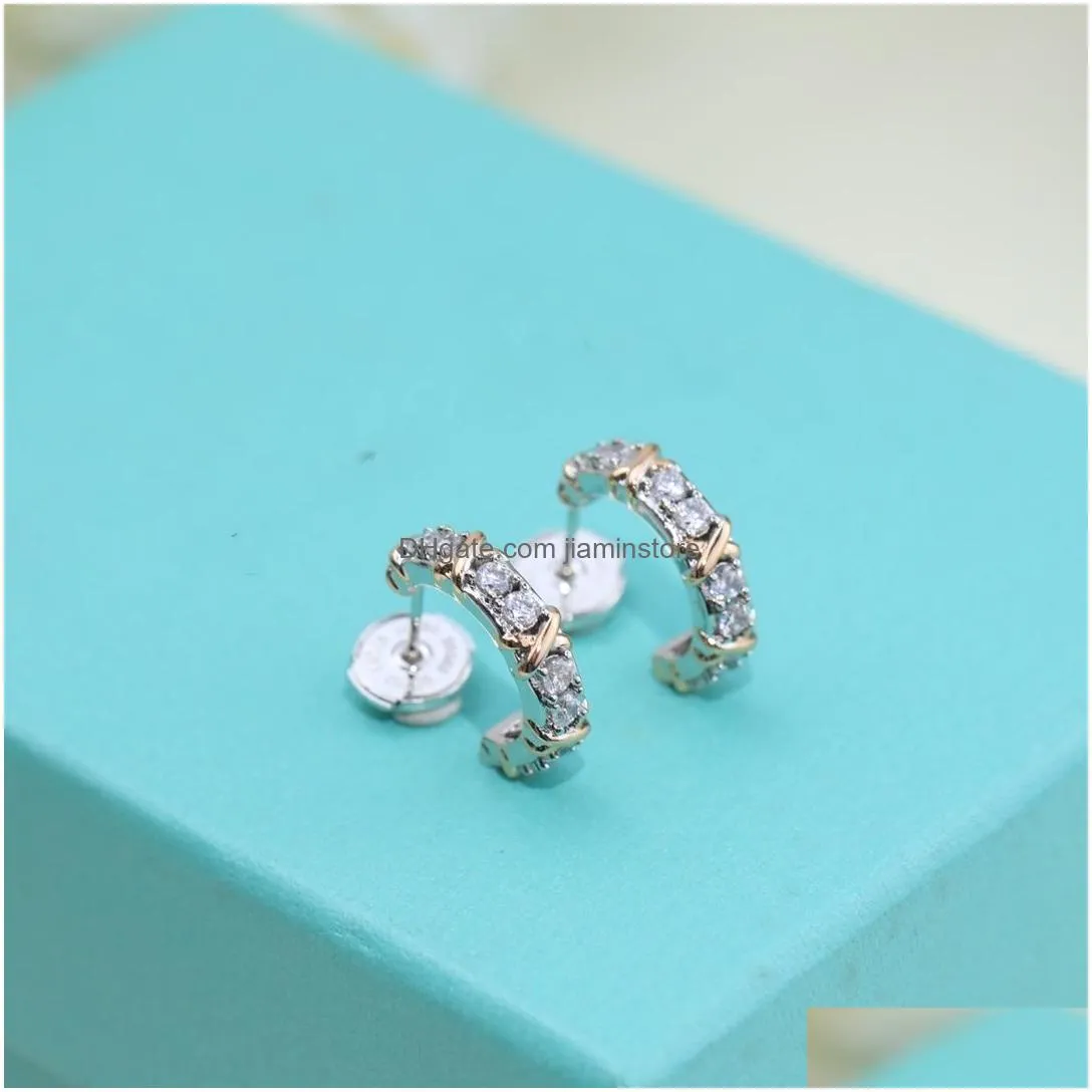 Hoop & Huggie Luxury Earrings Schlumberger Esigner Gold Cross Round Circle Zircon Loop For Women Jewelry With Box Drop Delivery Dhu0P