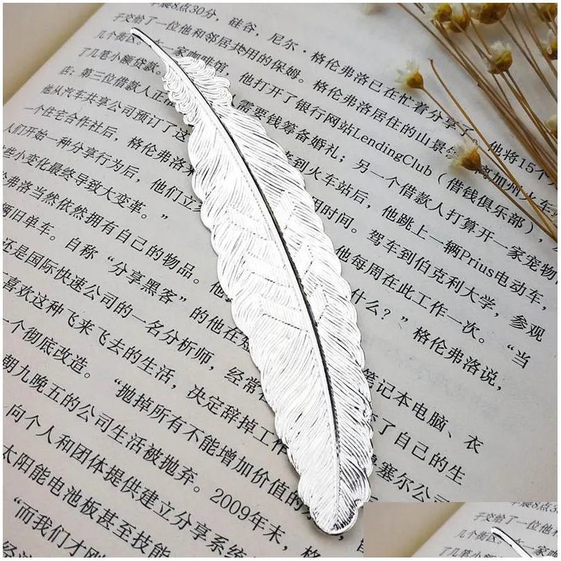 wholesale metal feather bookmarks document book mark label golden silver rose gold bookmark office school supplies