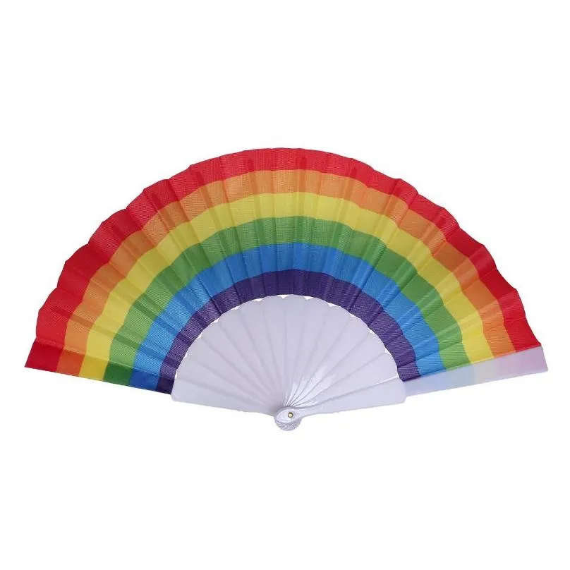 rainbow fan plastic printing colorful crafts home festival decoration craft stage performance dance fans