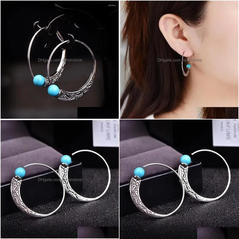 Stud Earrings 925 Sterling Sier Vintage Jewelry Turquoise Ball For Women Party Wedding Wholesale Drop Delivery Dhpzg