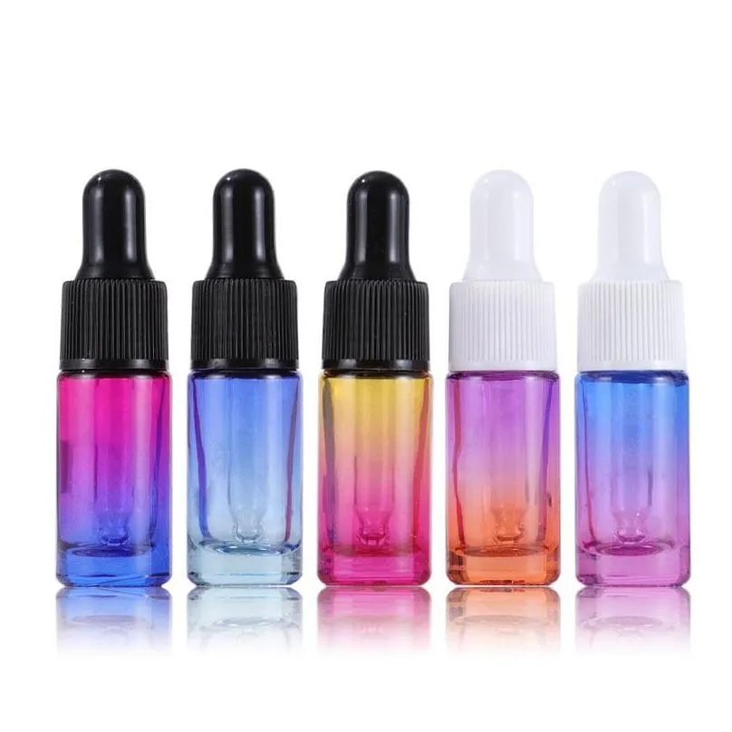 wholesale 5ml glass essential oil bottle gradient color dropper bottles travel portable cosmetic empty bottling