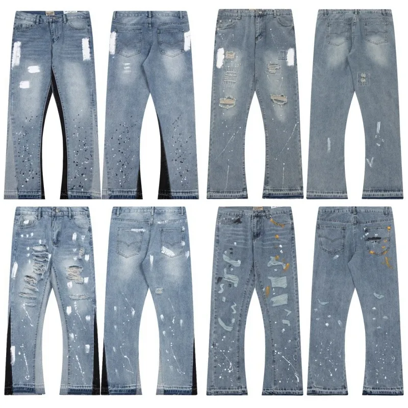 Jeans Men Pants Designer jean  jeans clothing Pants Womens Sweatpants Speckled Couple Loose Versatile Straight Casual High Street Stack Pant Man Jeans