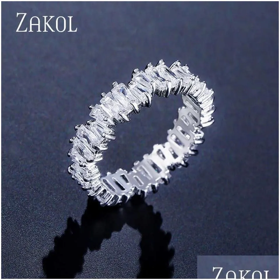 Band Rings Zakol Fashion Luxury Mticolor Charm Baguette Cubic Zirconia Wedding For Women T Shape Stone Party Jewelry Fsrp2201W Drop D Dhtc4