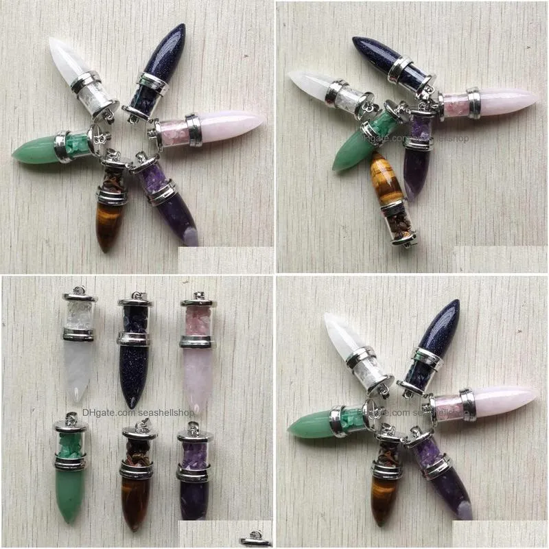 Pendant Necklaces Mix Natural Stone Wishing Bottle Cone Reiki Pendum Pendants For Women Men Jewelry 6Pcs/Lot Wholesale Drop Delivery Dhdqy