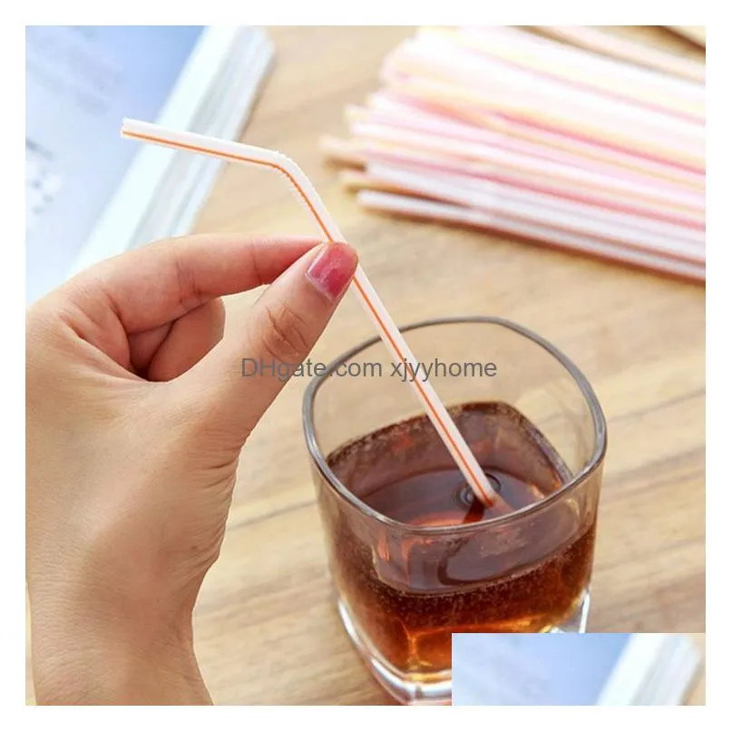 Drinking Straws 100Pcs/Bag Disposable Plastic Sts Colorf Bend Drink Fruit Juice Milk Tea Pipe Bar Party Accessory Drop Delivery Home G Dhv4U