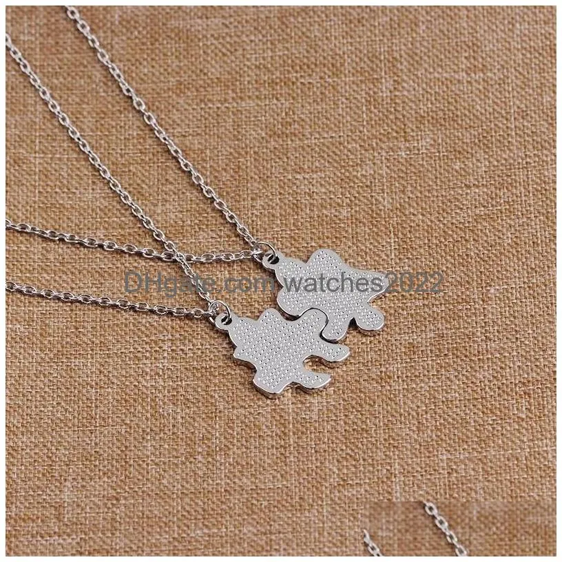 Pendant Necklaces Trendy Best Friends Necklace Geometric Puzzle For Women Sier Link Chain Bff Friendship Jewelry Choker Drop Delivery Dhy4C