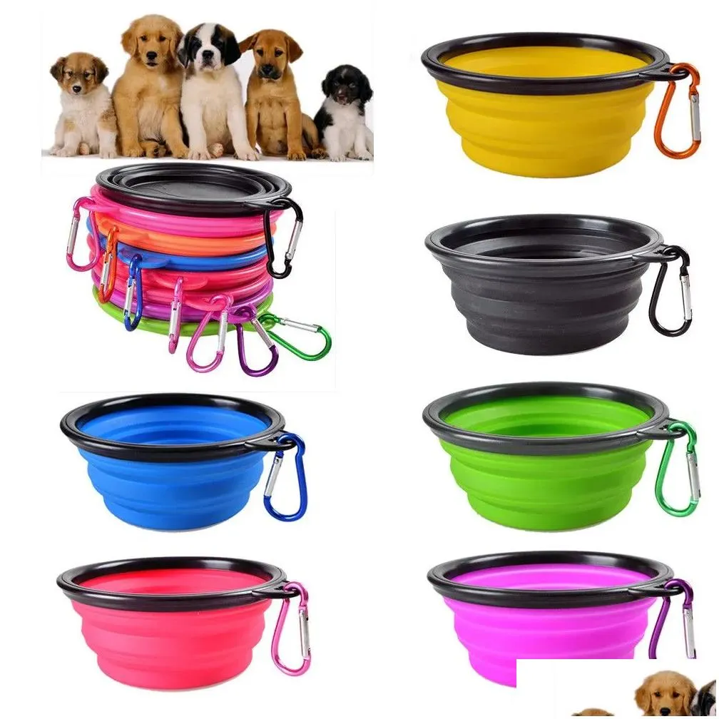 Dog Bowls & Feeders Folding Sile Travel Portable Collapsible Soft Puppy Doggy Food Container For Pet Cat Water Feeding Drop Delivery H Dhuh7