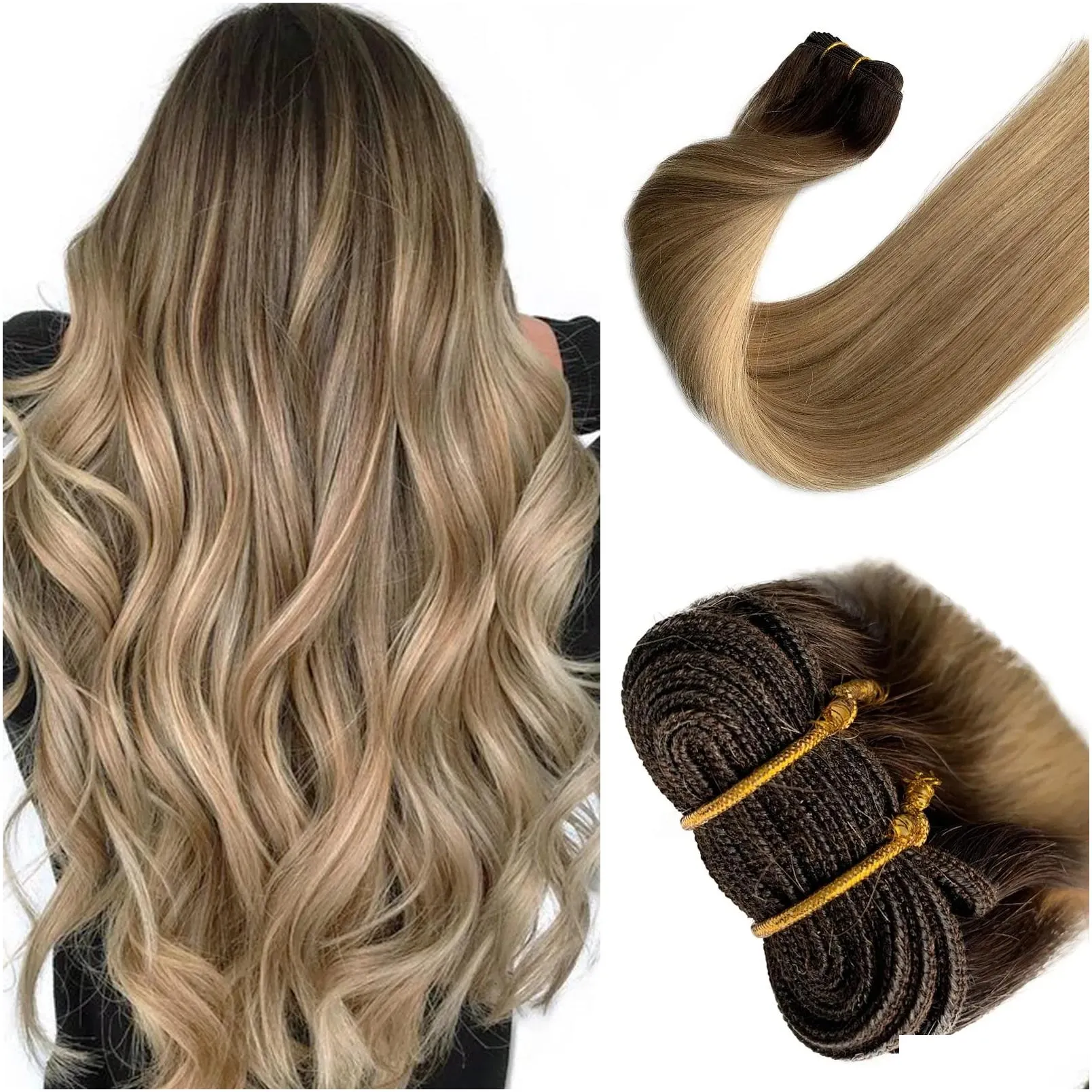 Hair Wefts Highlights Extensions Human Ombre Brown Yage Bundles Straight Brazilian Remy Sew In Weft 2023 New Drop Delivery Products Dhvys