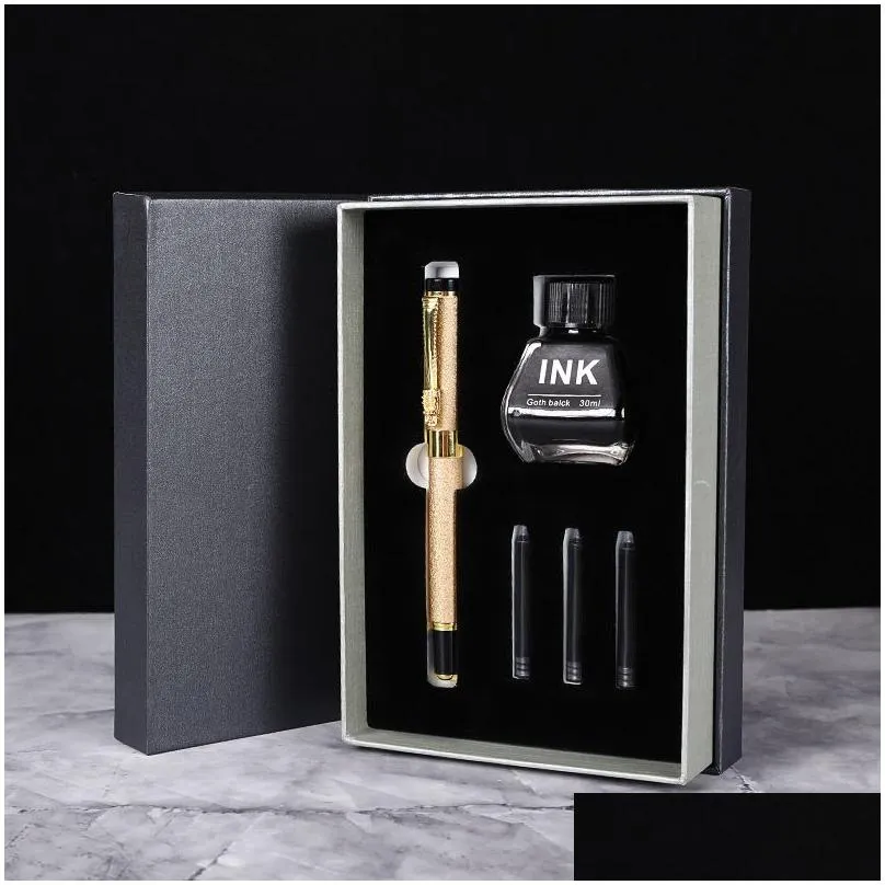 Ballpoint Pens Wholesale 1Pcs Metal Faucet Pen Add3 Ink Sticksadd1 Bottle With Gift Box And Bag Business Office Set Drop Delivery Scho Dhyhj