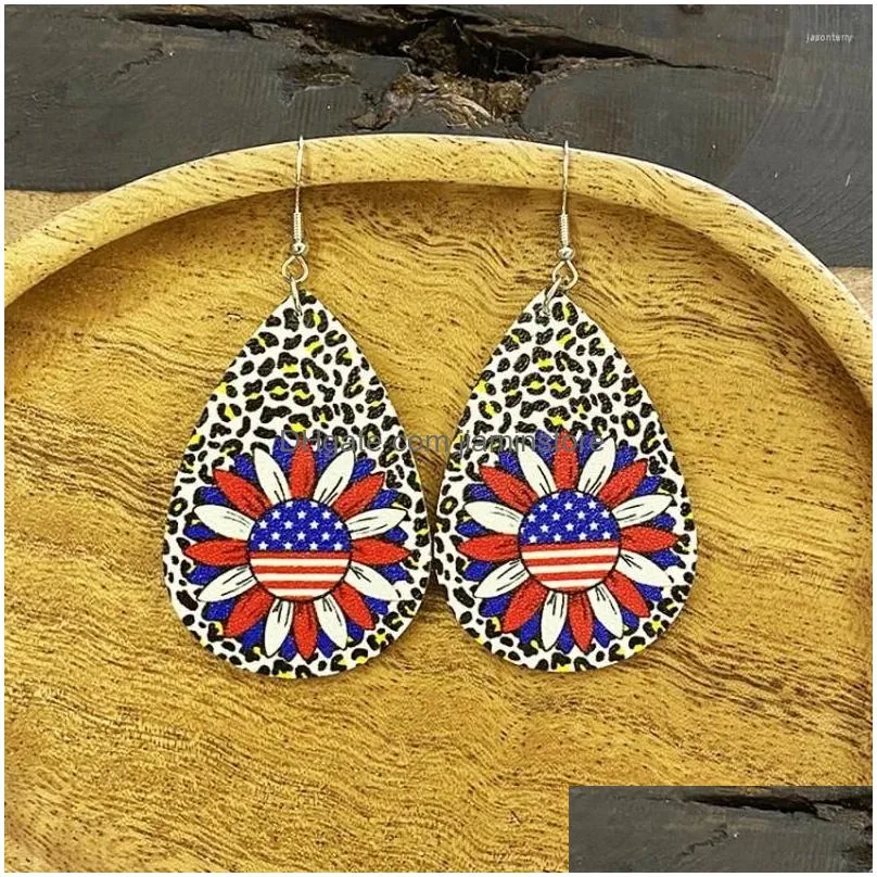 Dangle & Chandelier Earrings 2023 Style Water Drop Pu Leopard Print Sunflower American Flag Printing Fourth Of Jy Jewelry Wholesale D Dhagp