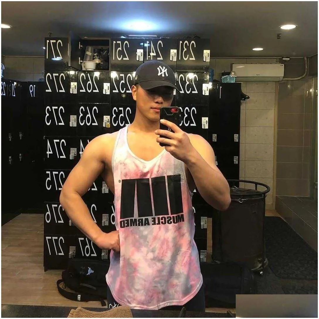 Men`S T-Shirts 21 Styles Mens T Shirts Sports Vest Tie Dye Summer Fashion Bodybuilding Fitness Muscles Letters Print Sleeveless Clothe Dhzjm