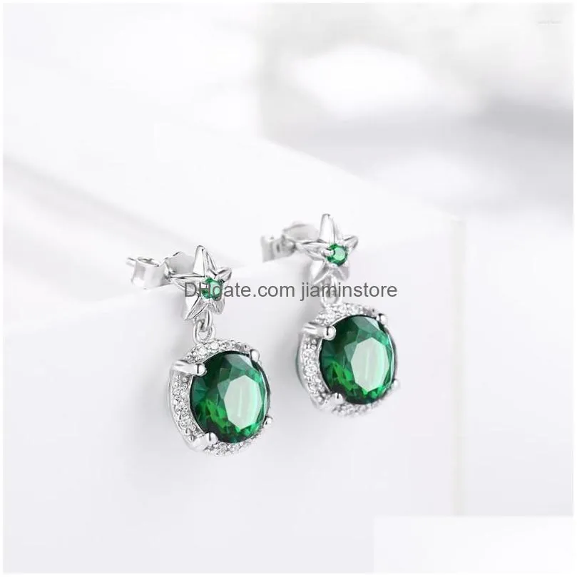 Stud Earrings For Women Real 925 Sterling Sier Flower Fashion Jewelry Emerald With Diamond Engagement Gift Drop Delivery Dhpmv