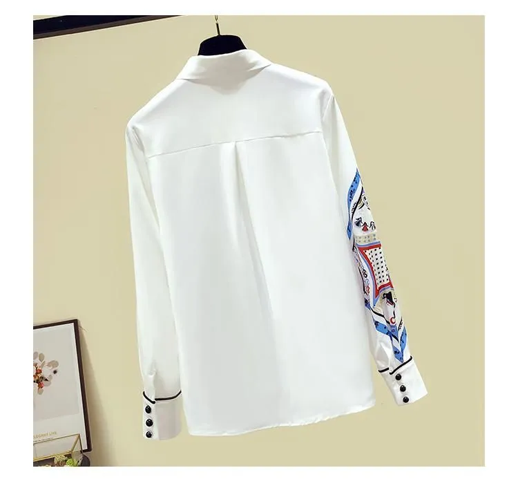 Luxury Design 2020 Autumn Fashion Women`s Turn Down Collar Retro Print Shirt Tops Ladies Long Sleeves Blouses Shirts A3796