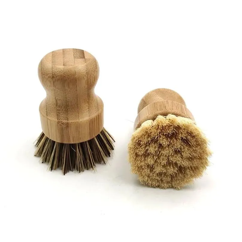 Cleaning Brushes Palm Pot Wash Wooden Round Mini Dish Brush Natural Scrub Scrubber Short Handle Drop Delivery Home Garden Housekeeping Dhqsu