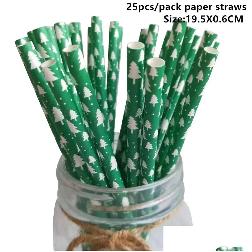 Disposable Cups & Straws 25Pcs Christmas Paper Sts Snowflake Drinking St Merry Decorations For Home 2022 Xmas New Year Party Supplies Dhv4I