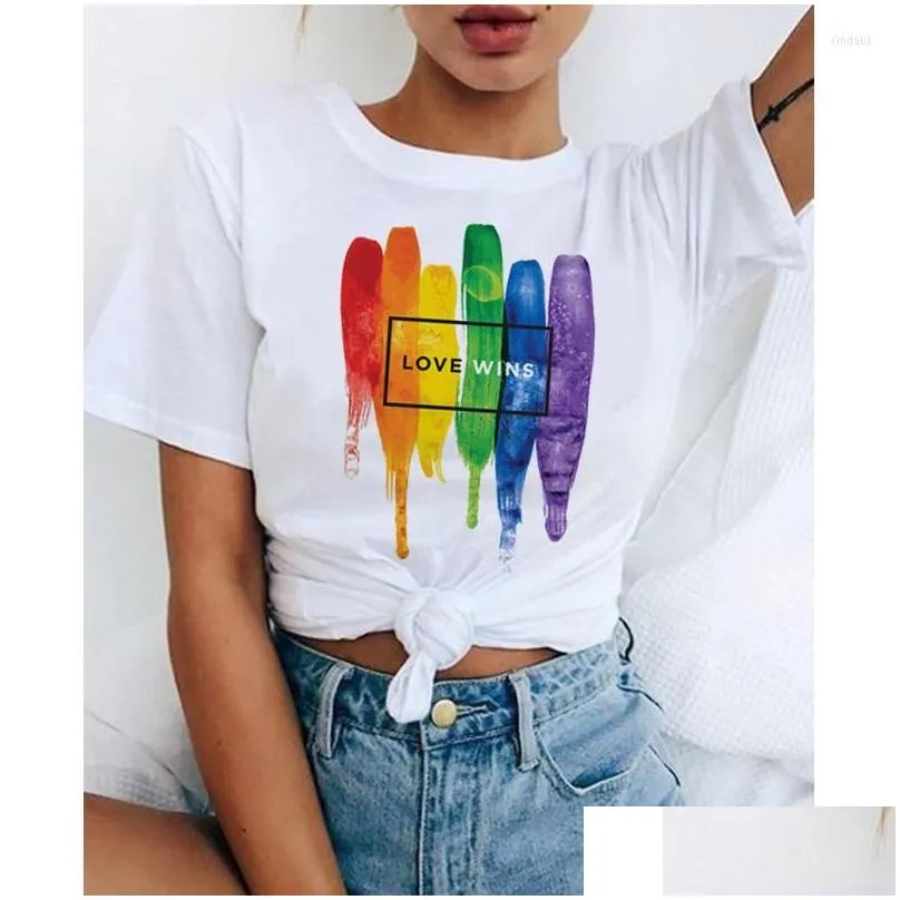 Women`S T-Shirt Womens T Shirts Lgbt Fashion T-Shirtlove Wins Love Is Biual Women Rainbow Female Top Tshirt Tee Kawaii Drop Delivery A Dh6Lp