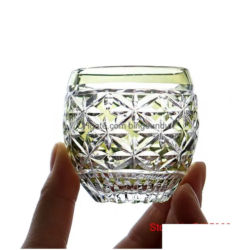 Tumblers Japanese Edo Kiriko Color Crystal S Glass Sake Cups Hand Engrave Bright Stars Small Wine Glasses Vodka Spirit Liquor Tumbler Dhmxl