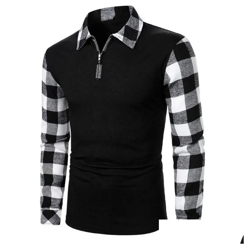 Men`S Casual Shirts Mens Men Plover Shirt 2022 Turn-Down Collar Long Sleeve Fashion Streetwear Plaid Splicing Knitted T-Shirts For Sp Dhep3