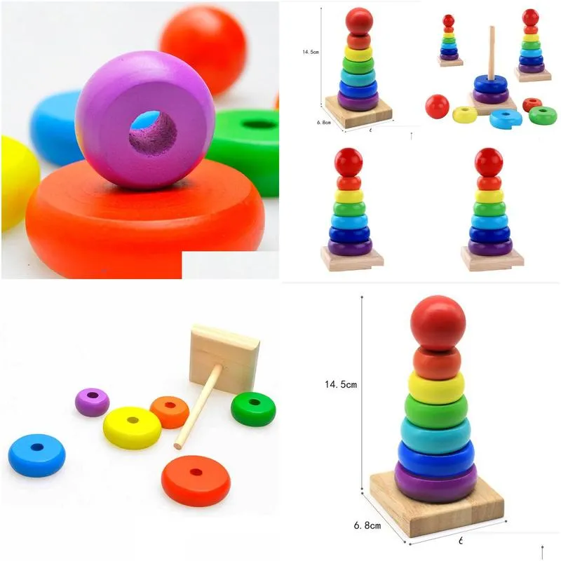 wholesale colorful wooden toy set tower early education puzzle toy school supplies