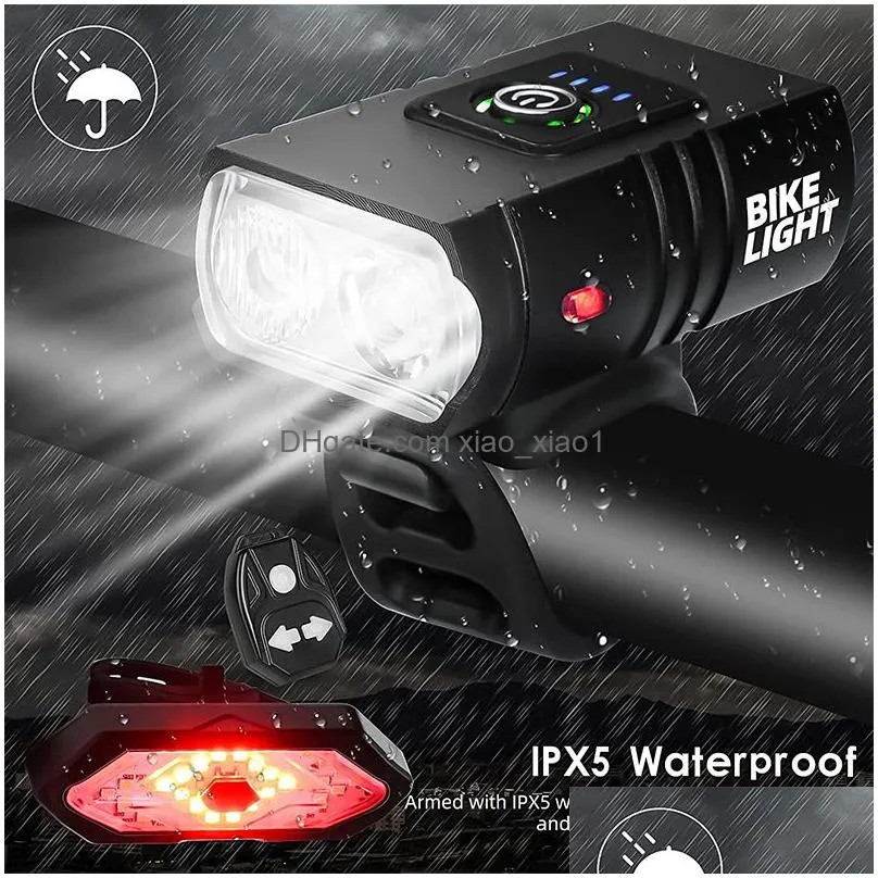 usb rechargeable bike lights set super bright bicycle light powerful bicycle front headlight and back taillight 6 light modes fits all bicycles mountain