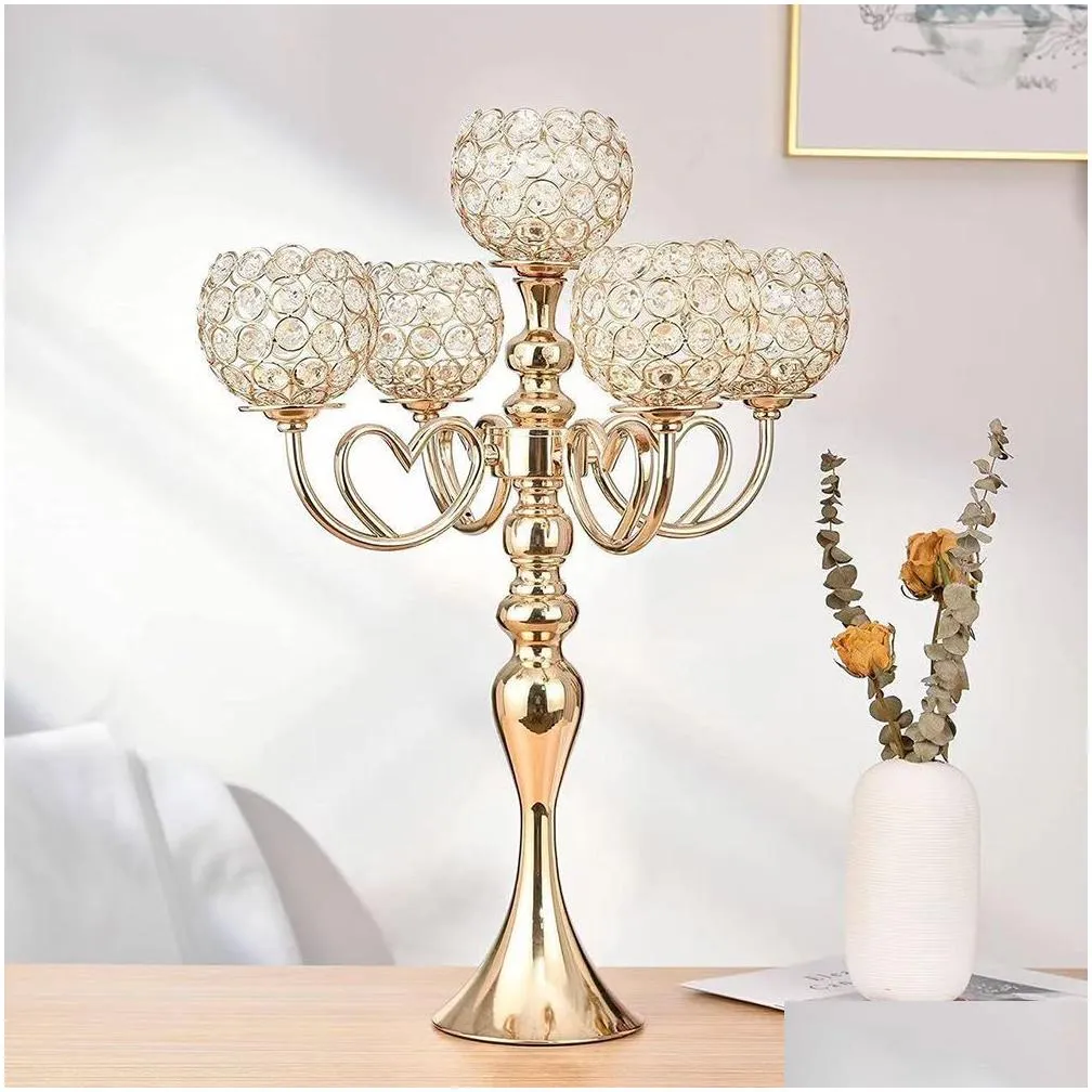 wedding rose gold candle holders elegant 54cm height tall 5 arms for wedding party decoration