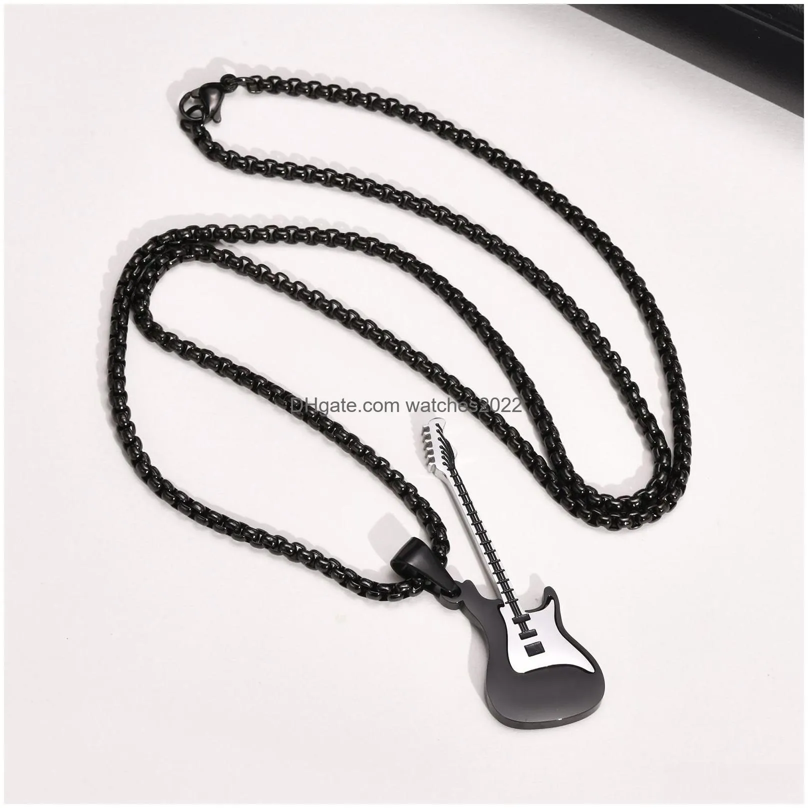 Pendant Necklaces Guitar For Men Women Stainless Steel/Gold/Black Color Music Rock Hip Hop Jewelry Gift Personalized Picks With 24 Inc Dhr4E