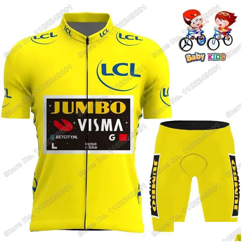 Sets Cycling Jersey Sets Kids Jumbo VIsma Trilogy Cycling Jersey Set Italy  Spain Tour Boys Girls Cycling Clothing Red Yellow