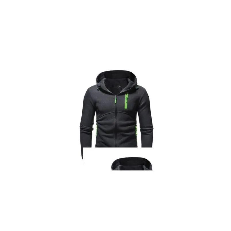 Men`S Hoodies & Sweatshirts Men Casual Athletic With Fluorescent Zippers Male High Street Cardigan Autumn Hooded Mans Winter Solid Co Dh9Xr