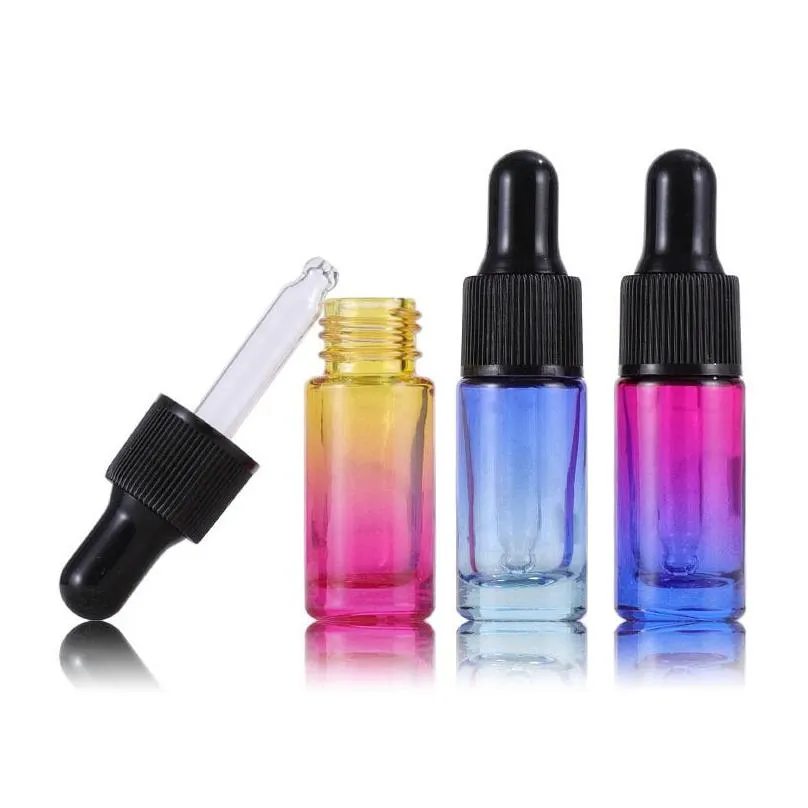 wholesale 5ml glass essential oil bottle gradient color dropper bottles travel portable cosmetic empty bottling