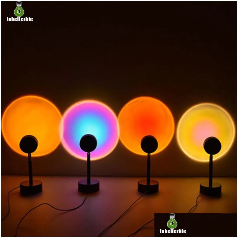 Night Lights Sunset Projector Lamp Rgb Rainbow Atmosphere For Home Bedroom Coffe Shop Background Wall Decoration Usb Drop Delivery Lig Dhraq