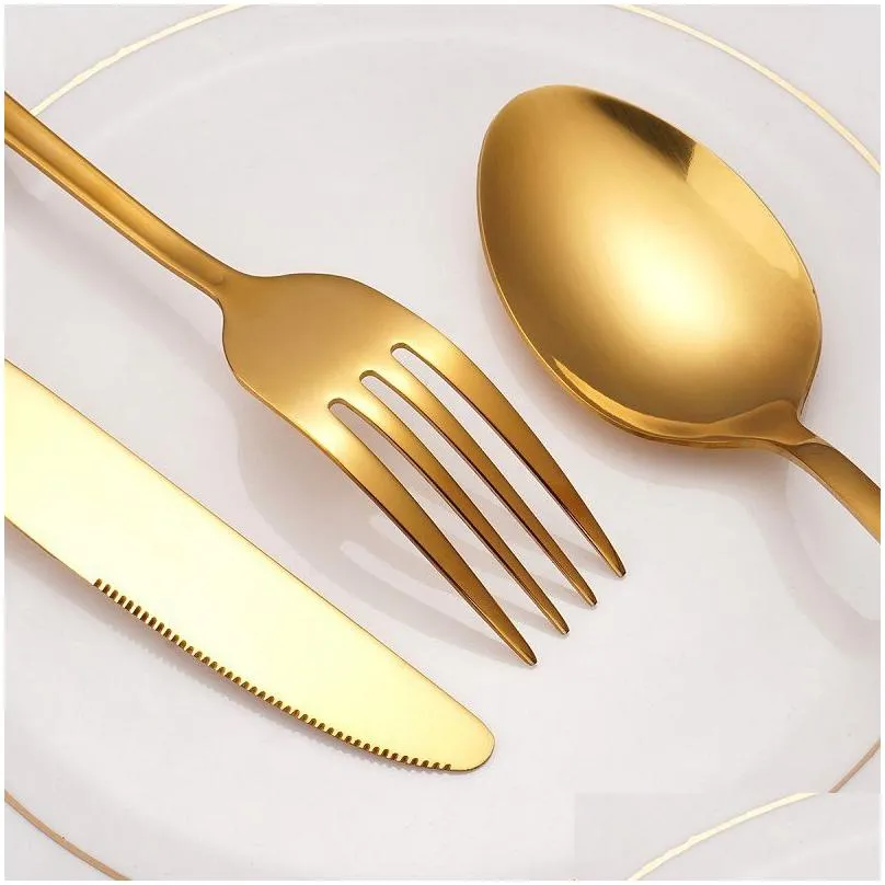 Flatware Sets 4Pcs/Set Gold Sier Cutlery Knife Set Stainless Steel Tableware Dinnerware Fork Spoon Steak Travel Drop Delivery Home Gar Dh8Cn