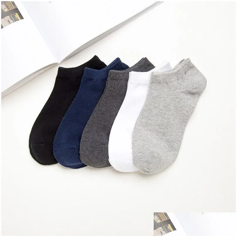 Men`S Socks 5 Pairs Solid Classic Casual Travel Business Work White Black Invisible Short Style Lot Pack Gifts For Men 100 Cotton Soc Dhqyu