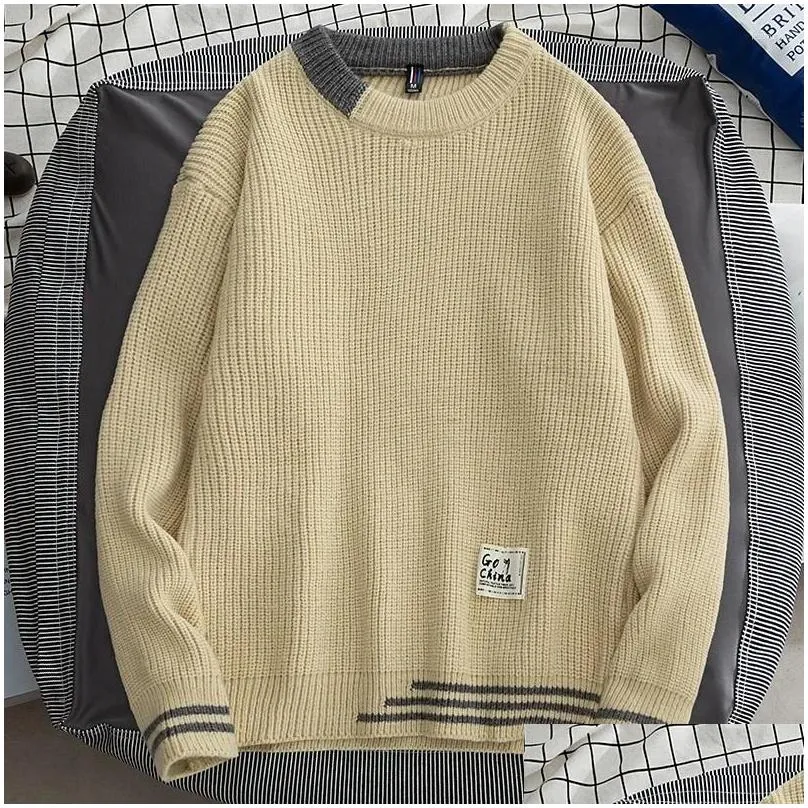 Men`s Sweaters Harajuku All-match Knit Jumper Winter Streetwear High Quality Men Japanese O-neck Sweater Male Fashion Big Size Knitted