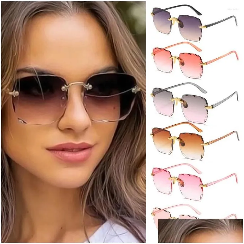 Outdoor Eyewear Vintage Transparent Gradient Sun Glasses Shades Square Rimless Sunglasses For Women Frameless