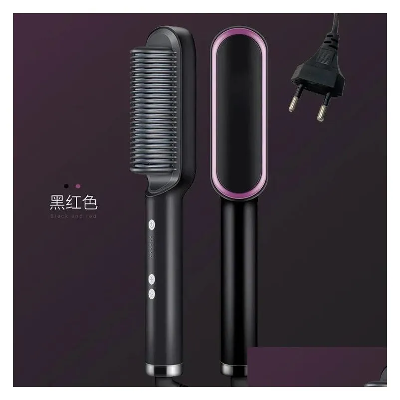 Hair Straighteners Professional Straightener Tourmaline Ceramic Curler Brush Comb Mtifunctional Curling Drop Delivery Products Care St Otw8J