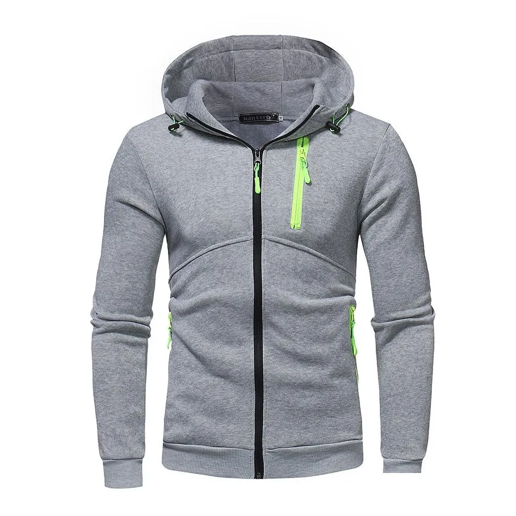 Men`S Hoodies & Sweatshirts Men Casual Athletic With Fluorescent Zippers Male High Street Cardigan Autumn Hooded Mans Winter Solid Co Dh9Xr