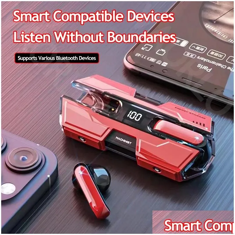 Headphones & Earphones Mecha Warships Game Headset Bluetooth 5.3 Hifi Stereo Wireless Headphone Earphone With Hd Mic Sports Noise Red Dhpbw