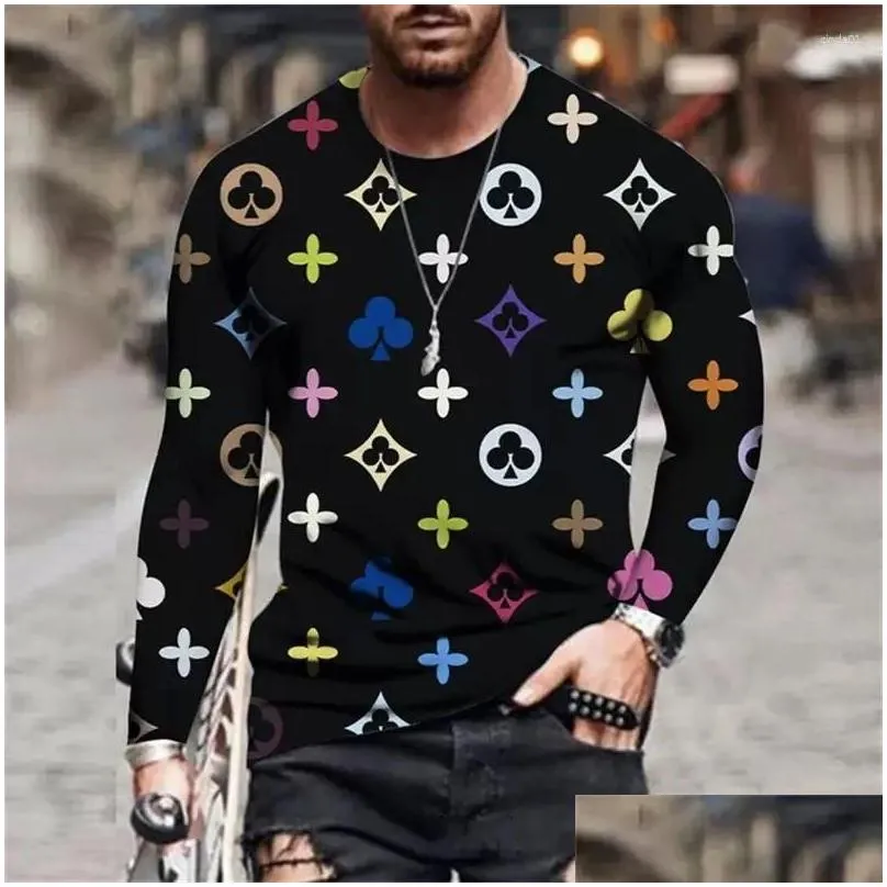 Men`S T-Shirts Mens T Shirts Summer Round Neck Shirt Street Clothing 3D Digital Printing Autumn Leisure Fashion Long Sleeve Top Drop D Dhyqw