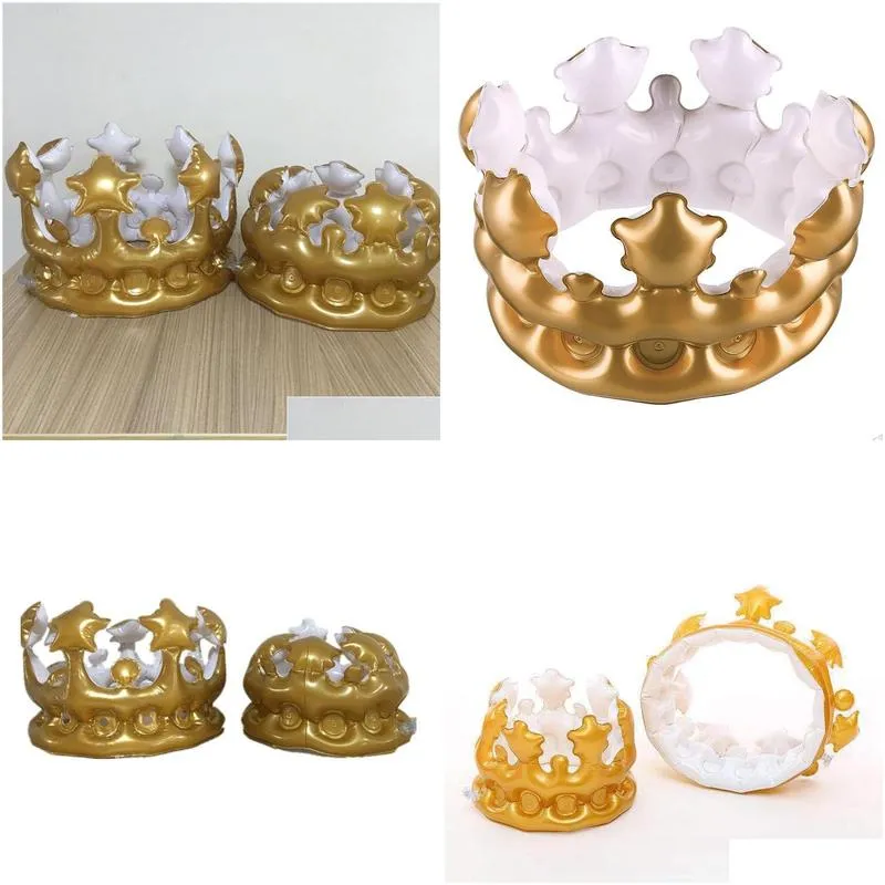 Party Favor Birthday Princess Hat Pvc Inflatable Toys Balloon Childrens Crown Queens Headband Gold Drop Delivery Dhn5H