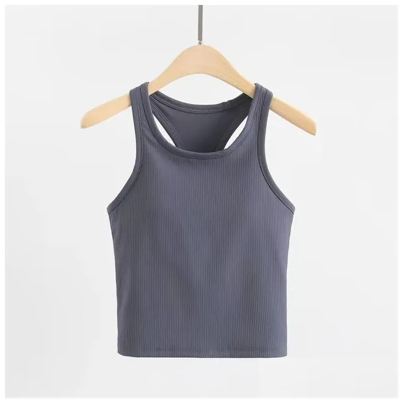 Lu Tank Top Slim Fit Sleeveless Yoga Outfits Shirt Brushed Women Workout Sports with Padded Bra